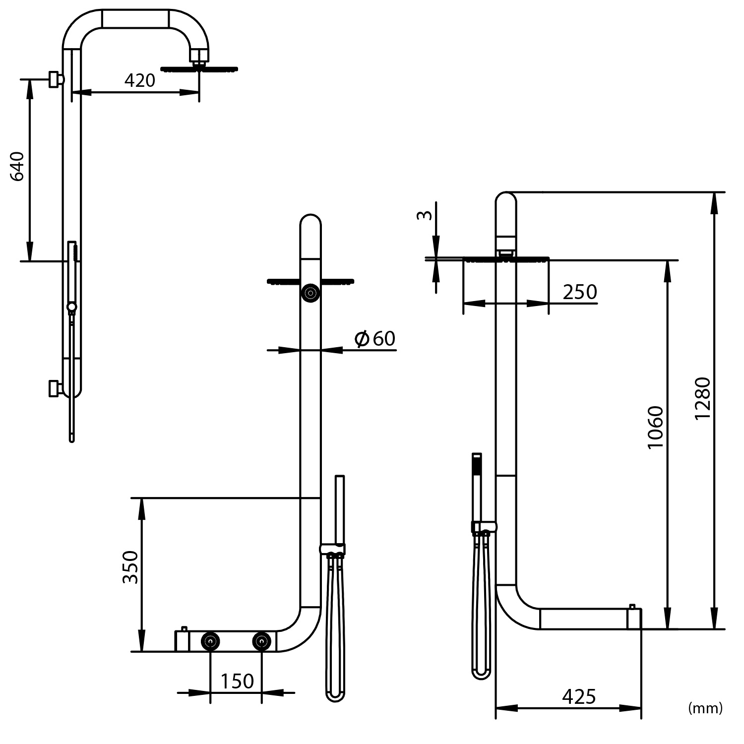 DOCCIA-CABRAS-INOX SINED Ducha de pared En Acero Inoxidable 316L Acabado Satinado con Mezclador y Ducha Grande Para Paredes y Exteriores e Interiores Agua Caliente y Fría Modelo DOCCIA CABRAS INOX - Imagen 4