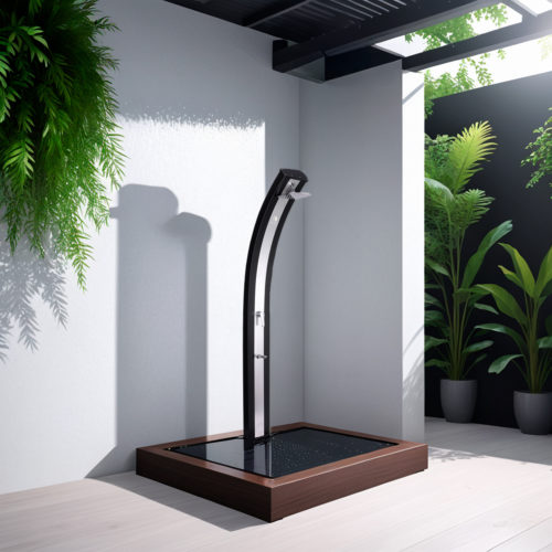 Ducha Solar De Aluminio Con Lavapies Sined Doccia Ella Grigia - Banda de acero inoxidable negra