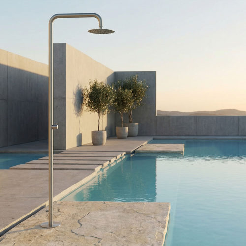 Ducha exterior acero inoxidable 316 acabado inox satinato con rociador 25 cm - Gris plomo