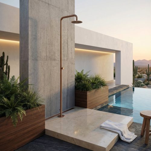 Ducha exterior acero inoxidable 316 acabado inox satinato con rociador 25 cm - Oro rosa