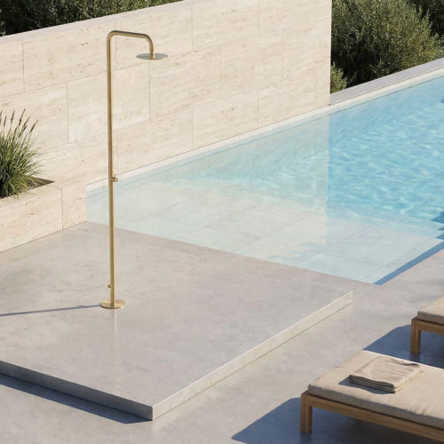 Ducha exterior acero inoxidable 316 acabado inox satinato con rociador 25 cm - Oro