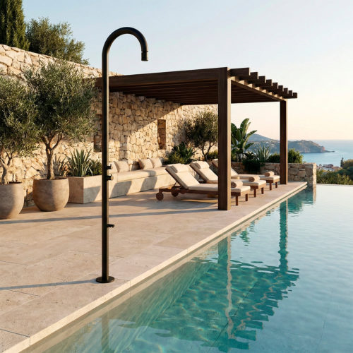 [Marca] Doccia in acciaio inox 316L nero per uso nautico con soffione regolabile e resistenza elevata in ambienti marini difficili – Modello Orosei