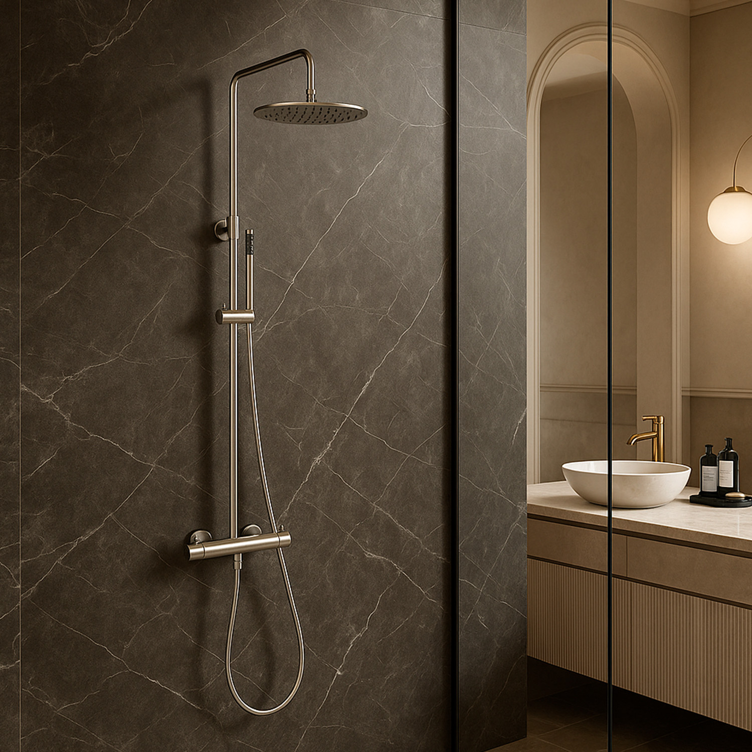 DOCCIA-PARETE-LEVANTE-INOX-ambientata DOCCIA-PARETE-LEVANTE-INOX<br>