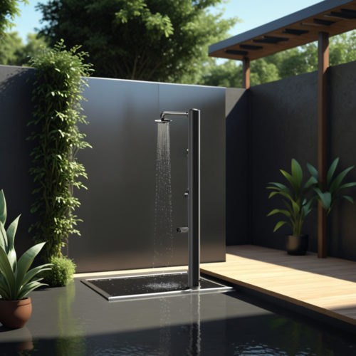 Ducha De Jardín De Acero Inoxidable Negro Sined Rimini 28 Litros