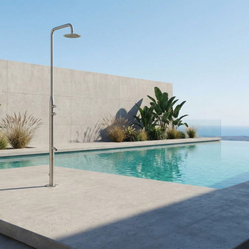 Ducha exterior acero inoxidable AISI 316L color canna di fucile con doble temporizador