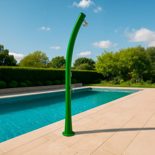 Ducha curva verde en polietileno HD 226 cm 25 litros ideal jardín