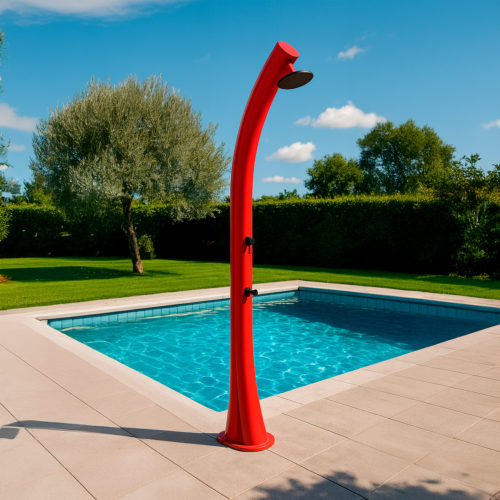 Ducha solar roja 40L para exterior con agua caliente gracias al sol RIOXXL