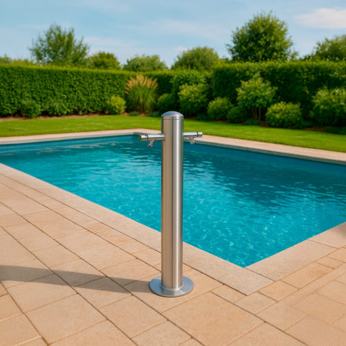 Fontanella de acero inoxidable 316 alta 82 cm con 2 pulsantes temporizados