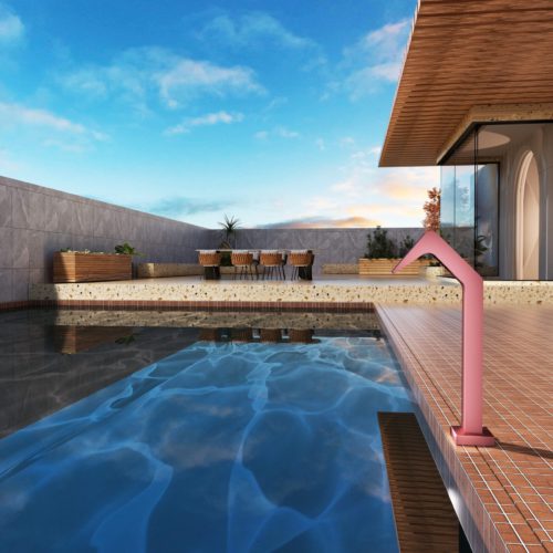 Cascada rosa para piscina en acero 316L diseno resistente y duradero