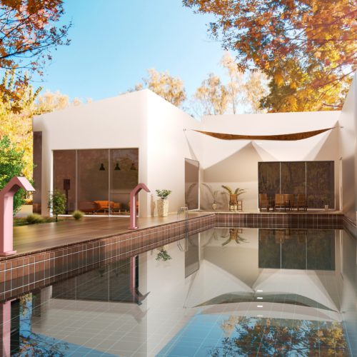 Cascada para piscina 68 cm en acero 316 color rosa elegante y duradera