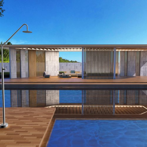 Ducha de piscina en acero inoxidable 316 color acero diseno funcional