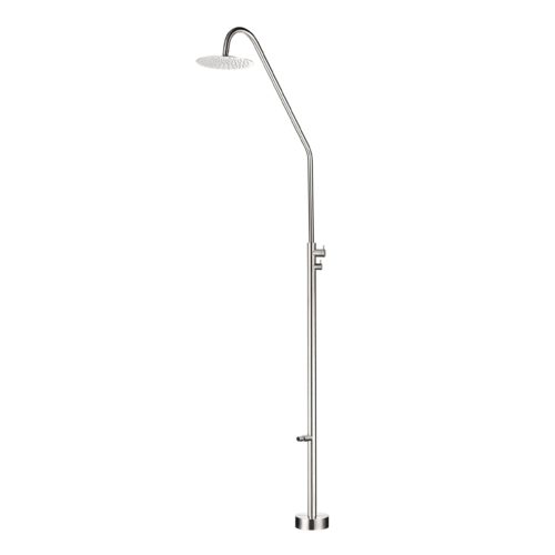 Ducha de acero 316 en color acero resistente y con grifo de 2 vías