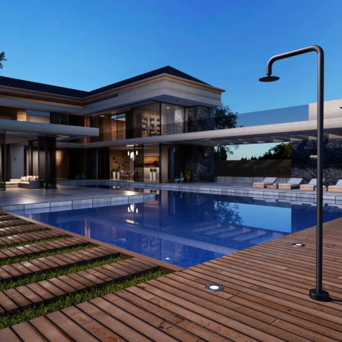 Ducha para piscina negra en acero inoxidable 316 duradera y funcional