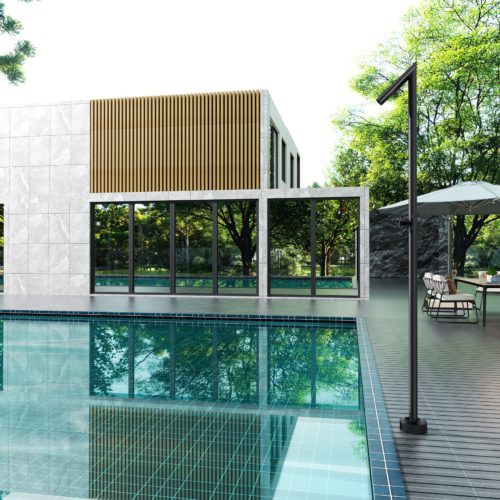 Ducha negra de acero 316 para piscina con acabado mate y difusor anticalcare