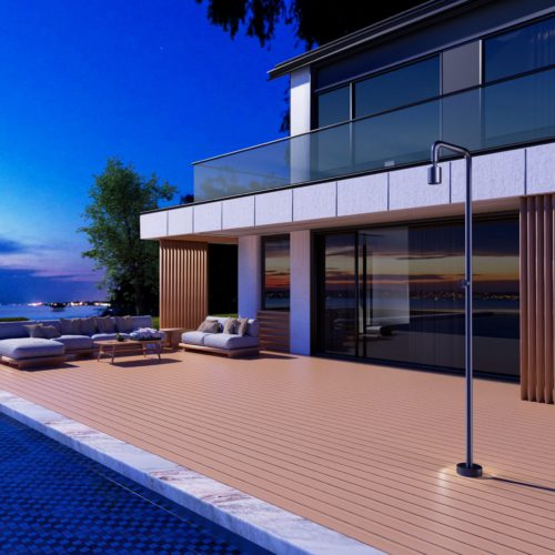 Ducha para piscina azul en acero 316 anticorrosivo diseno moderno y funcional