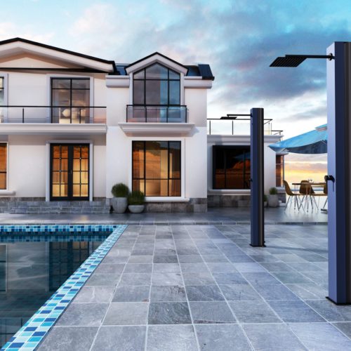 Ducha de piscina en acero 316 color azul y negro 39 litros anticalcare