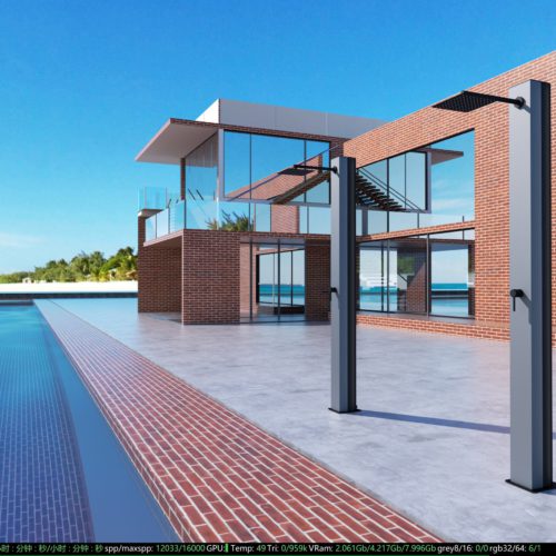 Ducha de piscina en acero 316 gris cobalto con grifo y difusor cuadrado