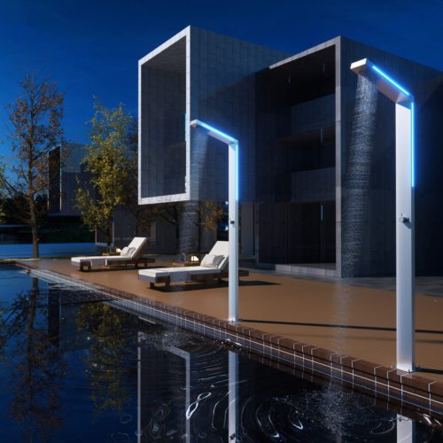 Ducha para exteriores en acero 316 color negro con iluminación LED y antical