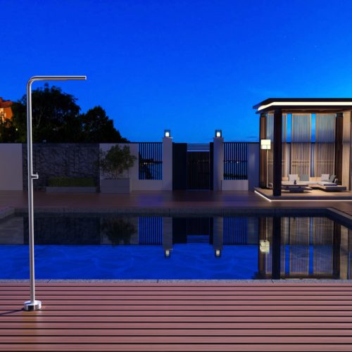 Ducha de piscina en acero inoxidable 316 color acero con soporte cerámico