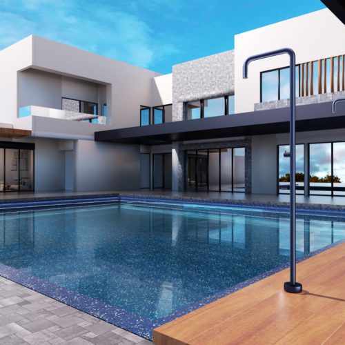 Ducha exterior de acero 316 azul oceano con sistema anticalcare y monoforo