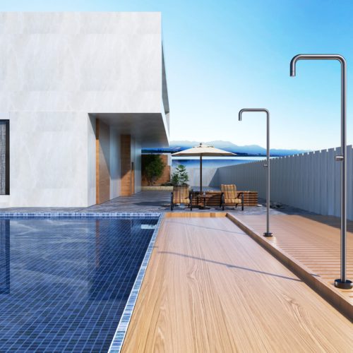 Ducha de piscina en acero 316 color gris diseno moderno y anticalcareo