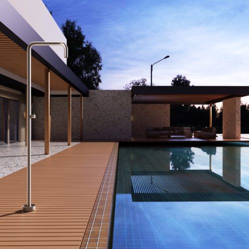 Ducha para piscina beige de acero 316 resistente a la corrosión y fácil uso