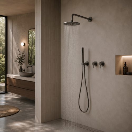 Kit de ducha empotrado a pared 25 cm gun metal acero inox 316L