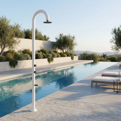 SINED Ducha Jardín en Aluminio Blanco con Mezclador para Agua Caliente y Fría Doble Conexión Inferior y Lateral Para interiores y exteriores Accesorios Incluidos LUNA ALU BIANCA