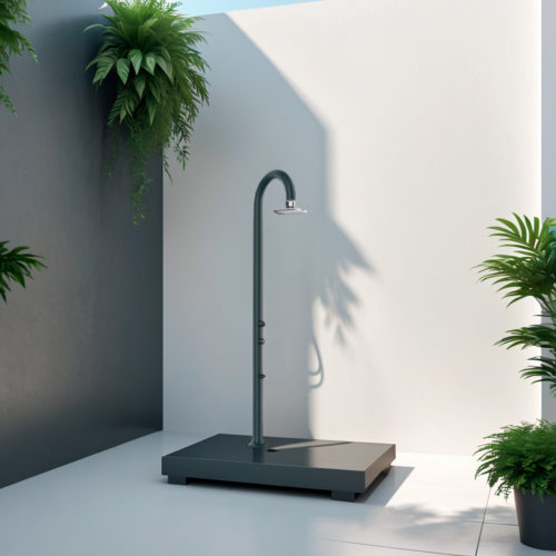 SINED Ducha Exterior de Aluminio Gris con Soporte LED Cuadrado Termómetro LCD y Doble Conexión de Agua Altura de 2235 cm Ideal para Uso Interior y Exterior LUNA ALU GRIGIA LED