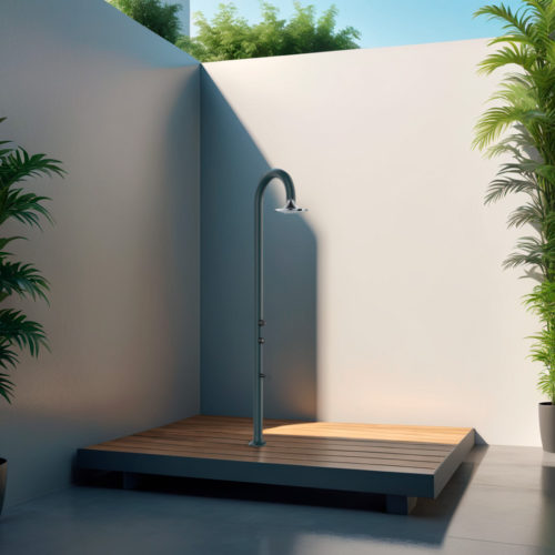 SINED Ducha jardín de aluminio gris con rociador LED de 3 chorros y doble conector puede colocarse en interiorexterior Agua caliente y fría LUNA-ALU-GRIGIA-SENSOR