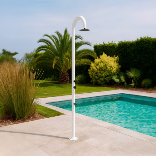 Sined Luna Timer p Blanco Ducha De Aluminio Doble Conexión Agua Fría Lateral o Inferior En Un Tubo Interno Ducha Temporizada De Agua Fría Con Rociador De Pie y Mezclador Blanco