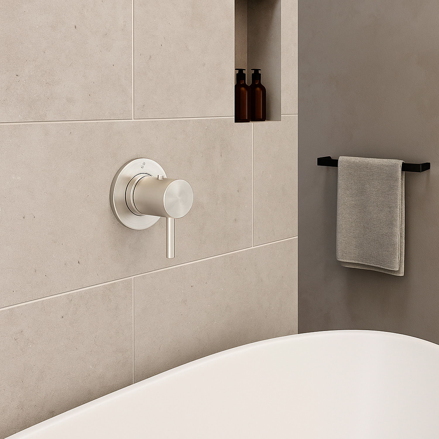 MISCELATORE-MURO-LEVANTE-TERMOSTATICO-INOX-ambientata MISCELATORE-MURO-LEVANTE-TERMOSTATICO-INOX<br>