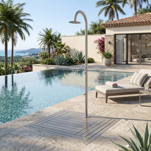 Ducha para piscina inox acero inoxidable 316L agua fría y caliente anticalcare