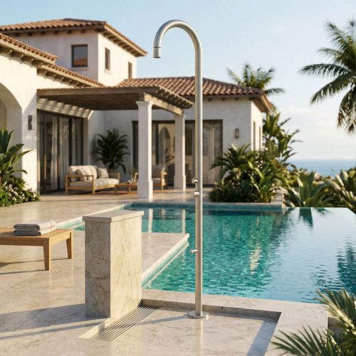 Ducha para piscina inox acero inoxidable 316L agua fría-caliente c-box