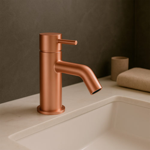 RUBINETTO-LAVABO-LEVANTE-BASSO-ORO-ROSA<br>