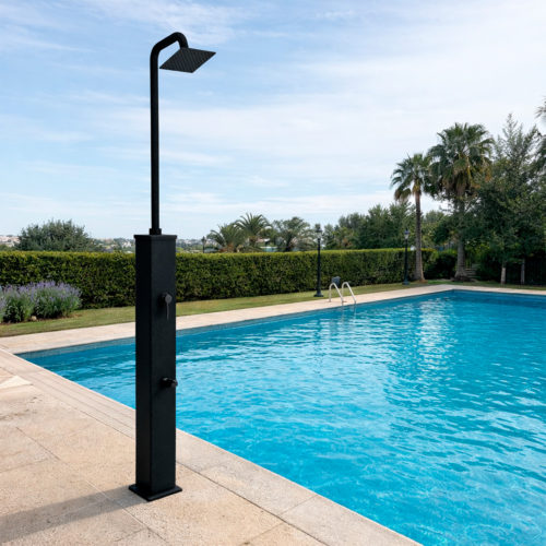 Ducha solar exterior negra aluminio 26 L rociador ABS 22 cm lavapies