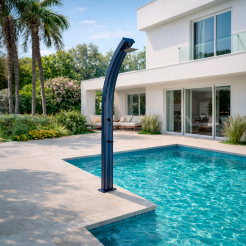 Ducha solar curva para piscina 30 L aluminio gris RAL9023 2254 cm